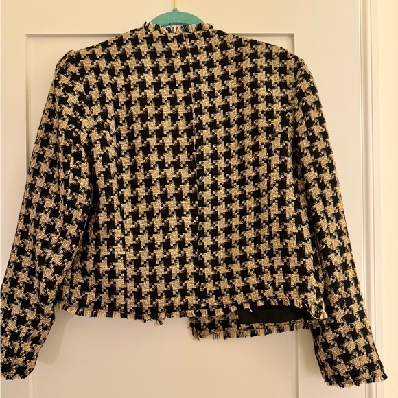 NWT Mango Pocket Tweed Houndstooth Cropped Blazer - Picture 5 of 5